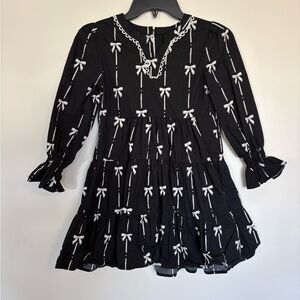 Shop The Mint - Mint Girls Black Bow Print Dress Girls 8-10